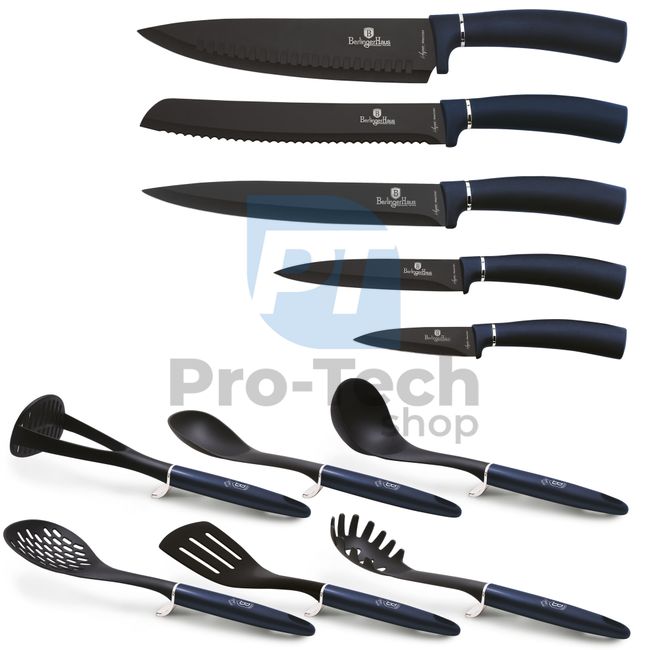 12-delni komplet kuhinjskih nožev in kuhinjskih pripomočkov iz nerjavečega jekla AQUAMARINE- SILVER 20074