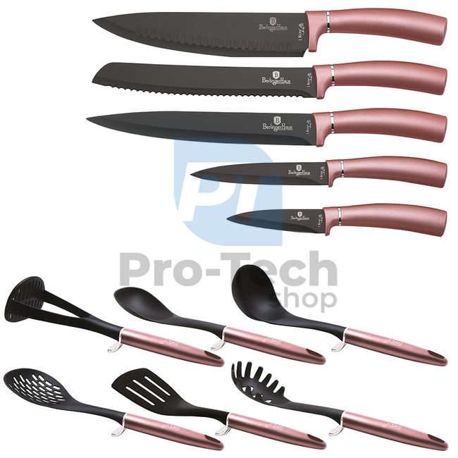 12-delni komplet kuhinjskih nožev in kuhinjskega orodja iz nerjavečega jekla PINK- SILVER 19971