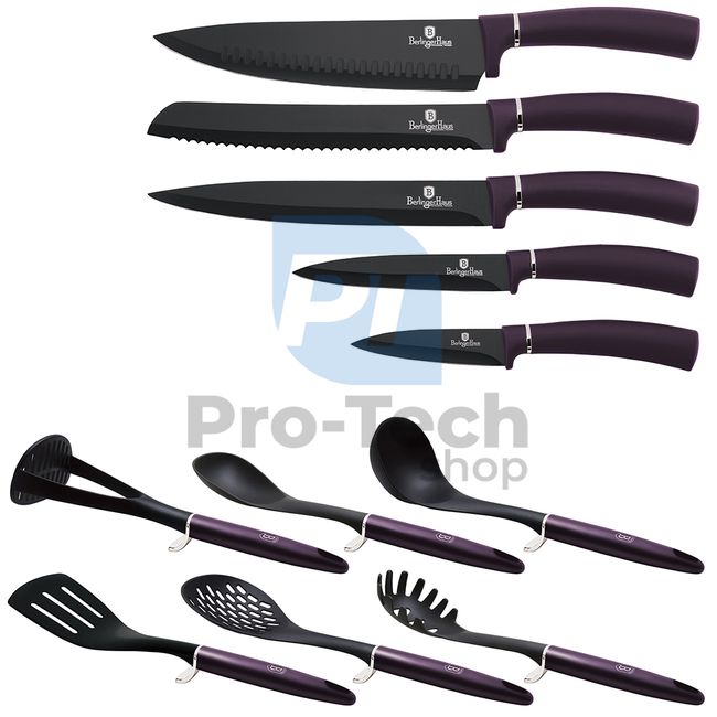 12-delni komplet kuhinjskih nožev in kuhinjskih pripomočkov iz nerjavečega jekla PURPLE 20284