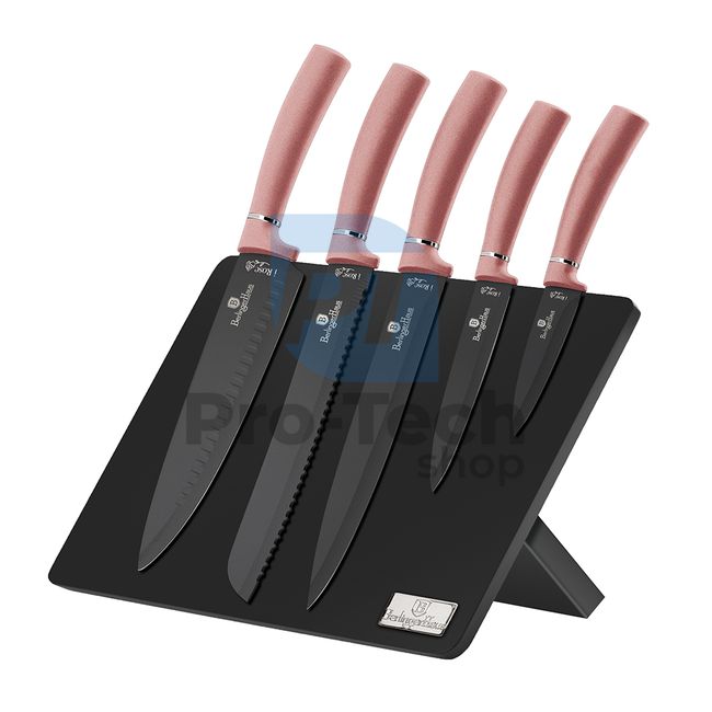 6-delni komplet kuhinjskih nožev iz nerjavečega jekla z magnetnim stojalom PINK 19962
