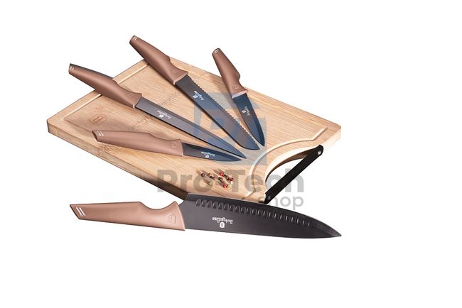 6-delni komplet kuhinjskih nožev z desko za rezanje iz bambusa ROSE GOLD 19522