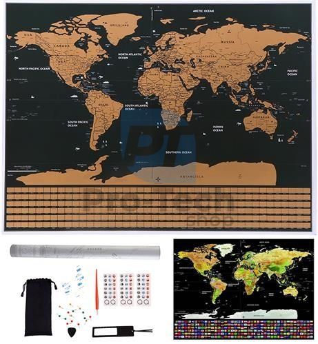 Zemljevid sveta - za praskanje z zastavami + dodatki 74593