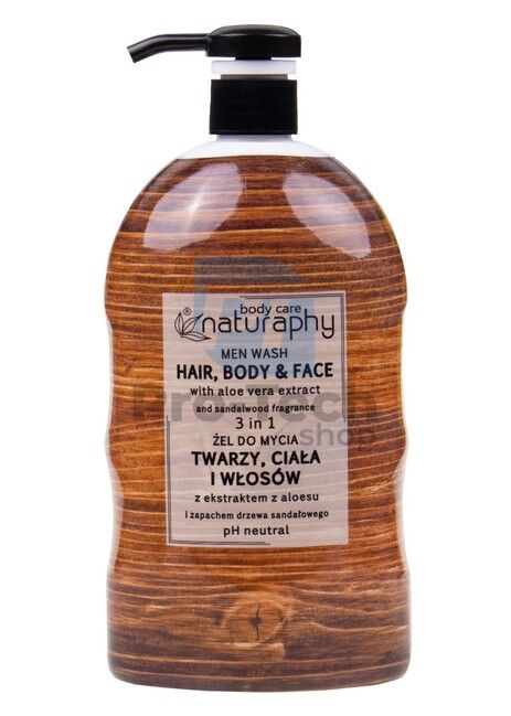 Gel za prhanje, šampon in gel za obraz za moške 3v1 Sandalovina Nega telesa Naturaphy 1000ml 30126
