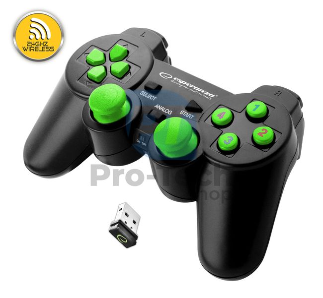 Vibracijski brezžični igralni plošček PC/PS3 USB GLADIATOR, črno-zelena 72645